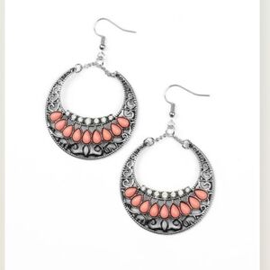 Paparazzi Earring Crescent Couture Orange Silver and Coral Hoop Earrings